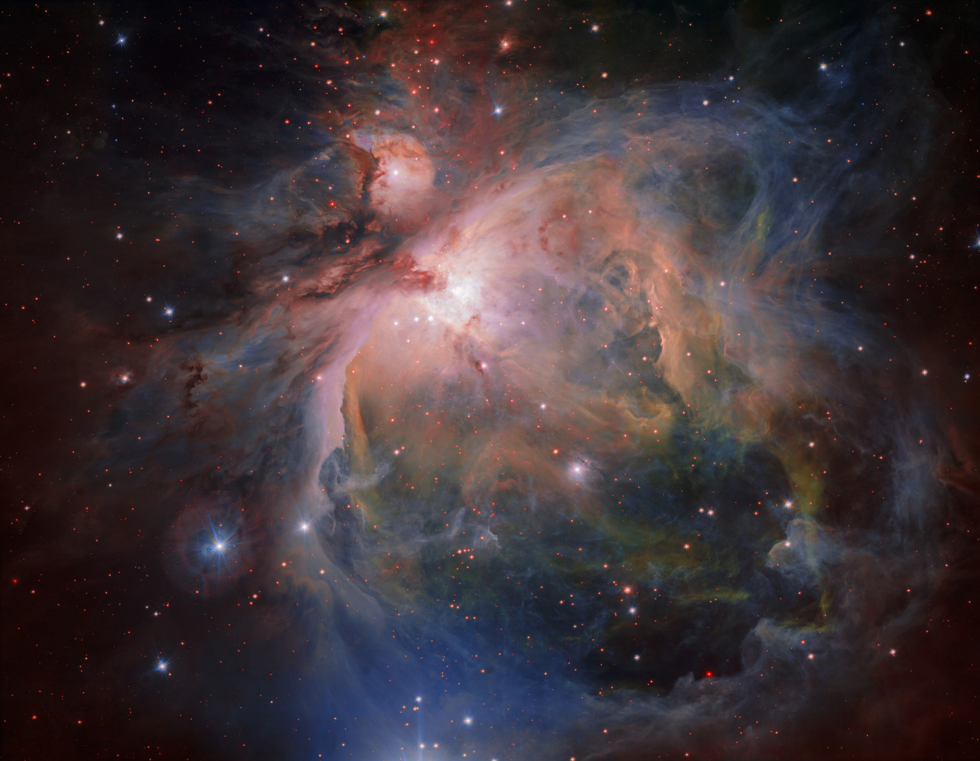 Az Orion-köd és -halmaz a VLT teleszkóp felvételén. (Fotó: ESO/G. Beccari)